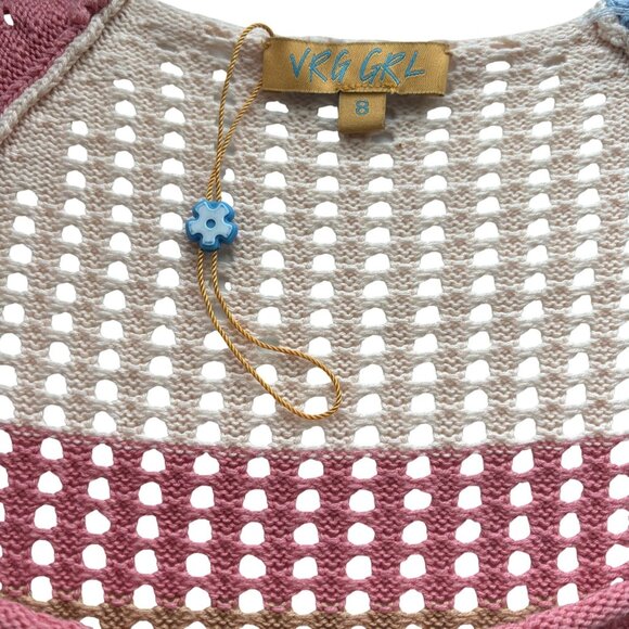 Vintage-Inspired VRG GRL Multicolor Crochet Knit Maxi Dress Long Sleeves Size 8 - Picture 3 of 15